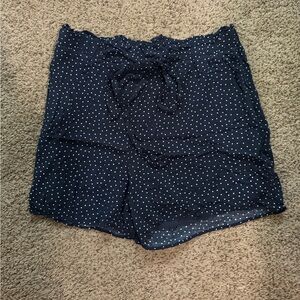 High waist navy and white polka dot shorts
